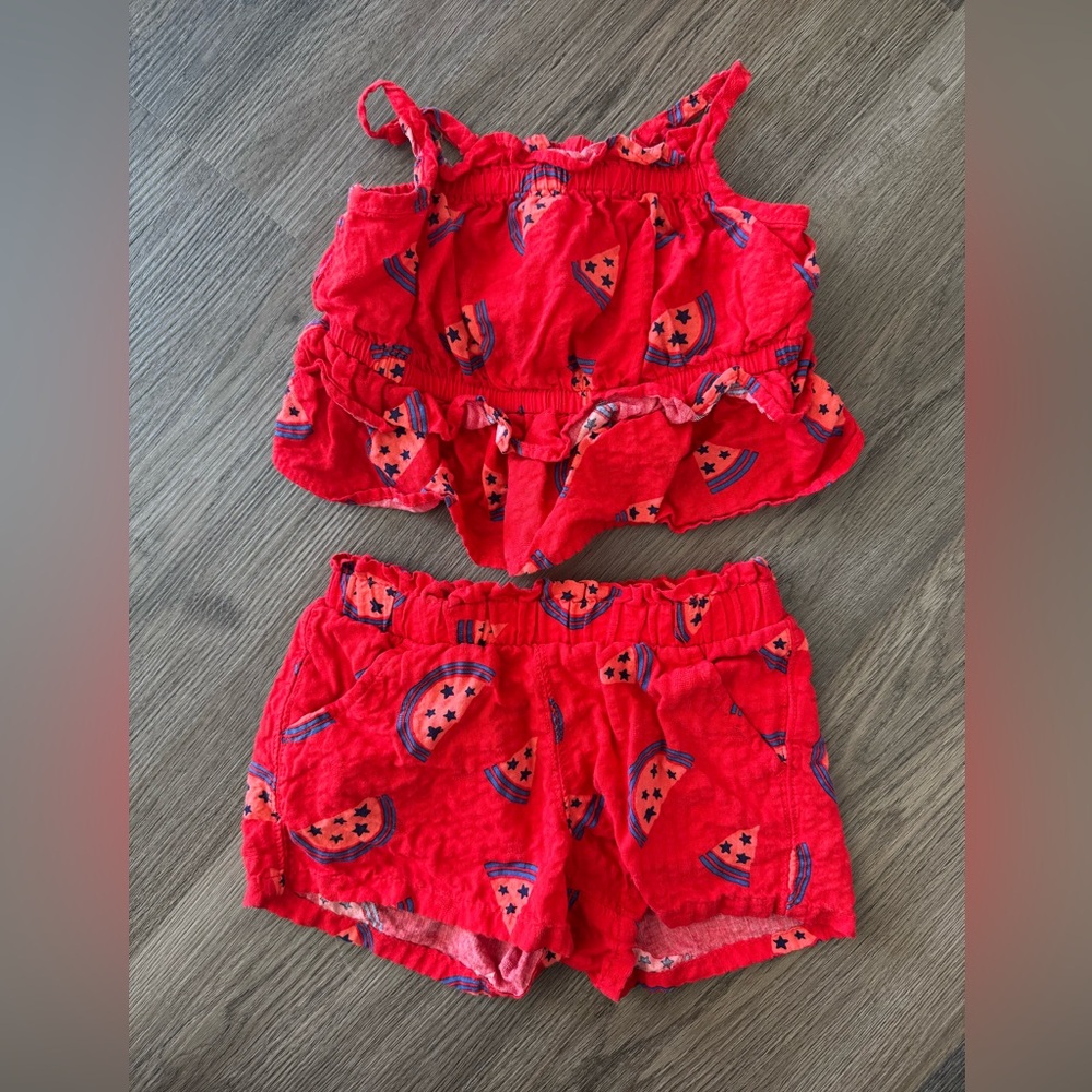 Girls Cat & Jack watermelon ruffle sleeves top & short set size 3T